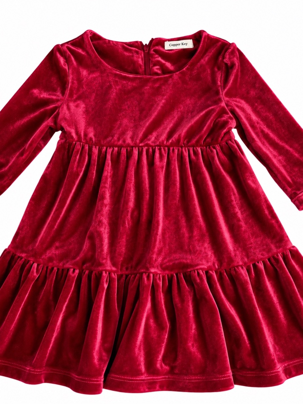 Copper Key Girls' Crimson Velvet Tiered Dress